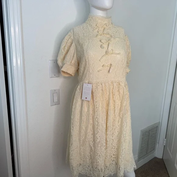 Ivy City Co Dresses | Nwt Ivy City Co Collared Elegant Cream Lace Womens Dress | Color: Cream | Size: L | Wildwhiterose's Closet